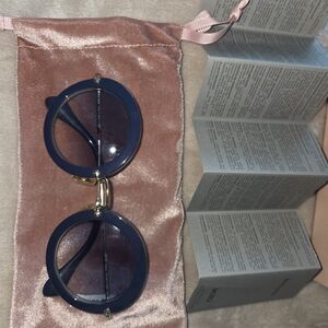 Miu Miu Round Navy Blue and Gold Women's Sunglasses